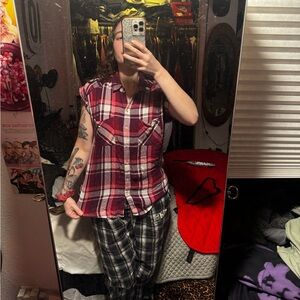 Express Red and White Plaid Button Down Shirt